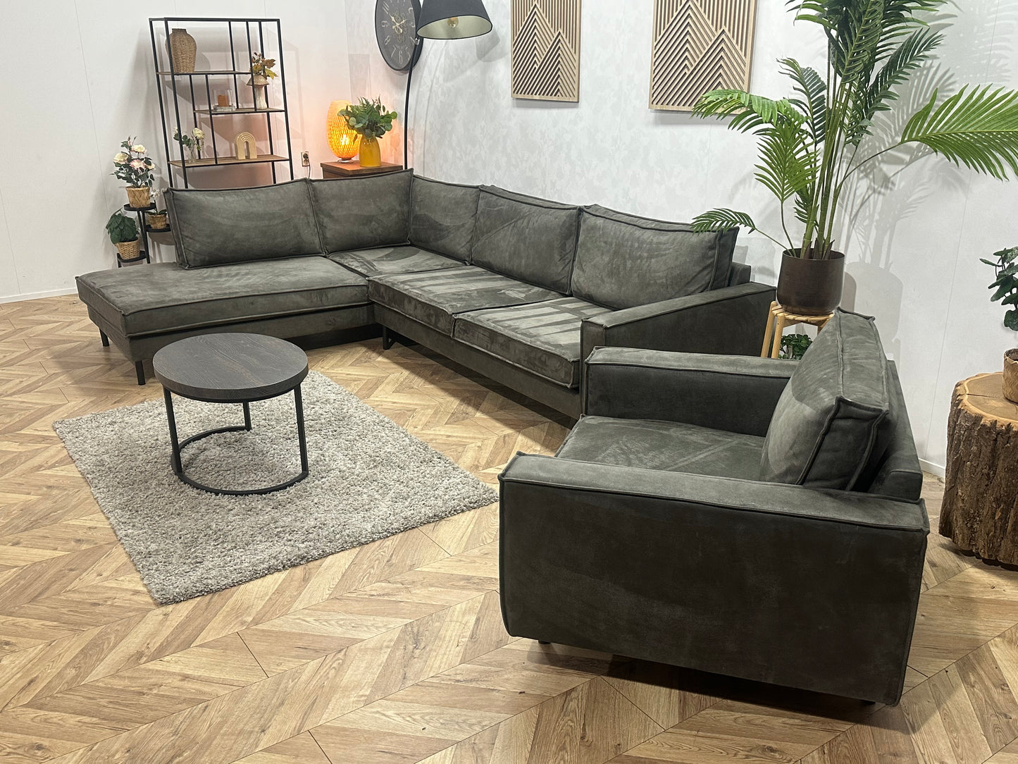 Antraciet Suède Stoffen Hoekbank Inc Fauteuil ~ Losse Kussens Met Afneembare Hoezen