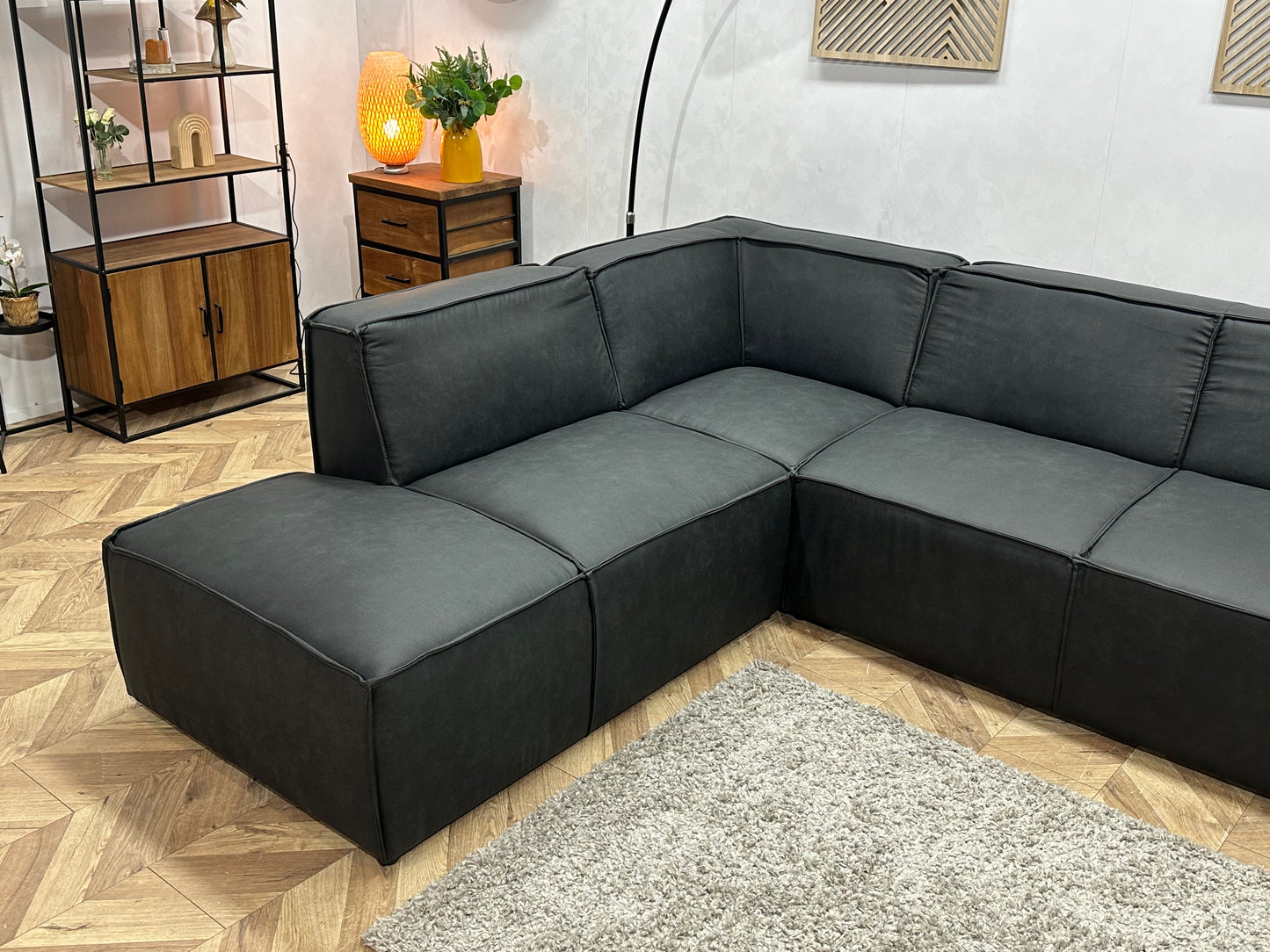 !Showroommodel! Antraciet Leather Look Hoekbank