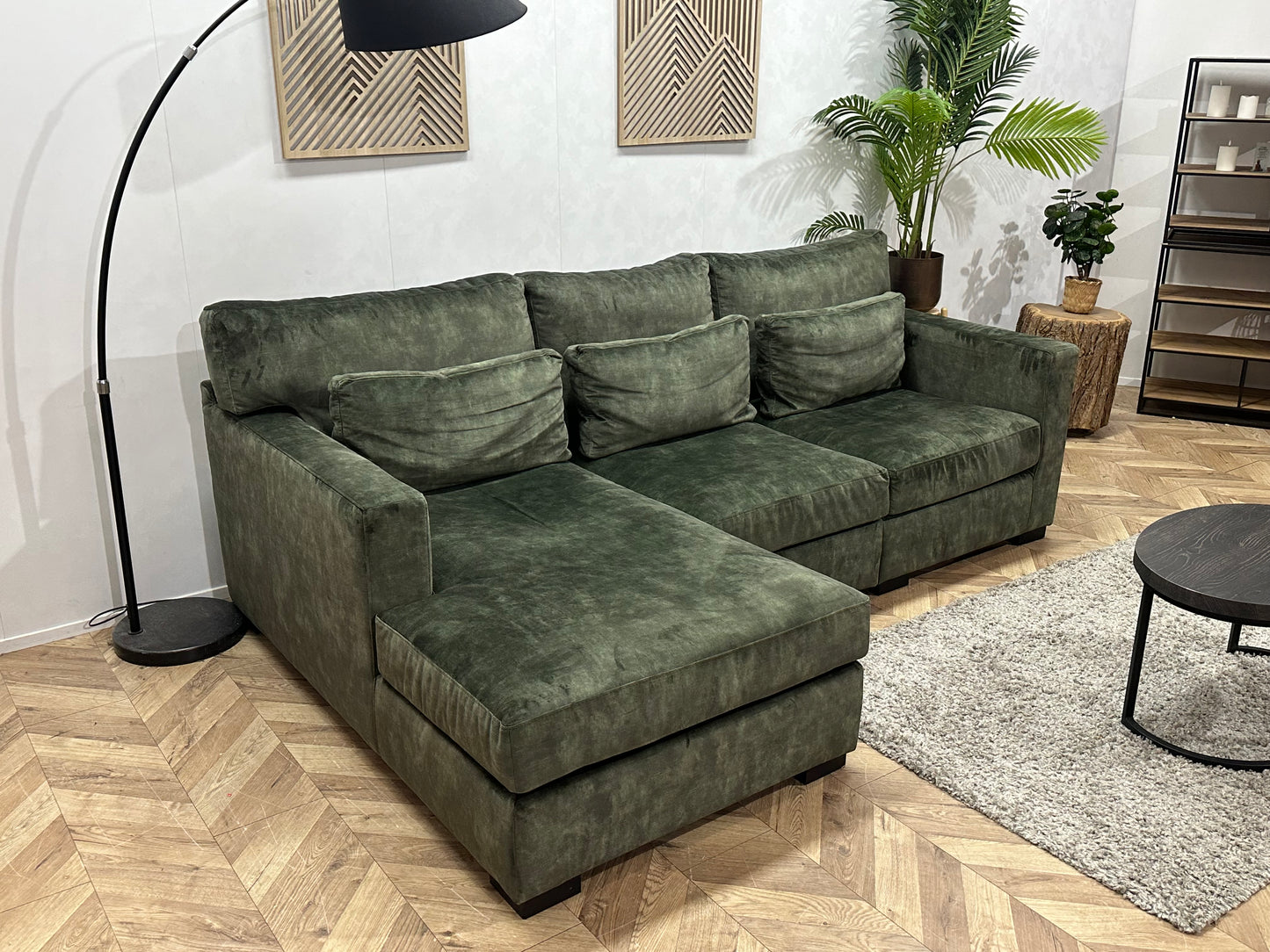 Groene Velvet Hoekbank ~ Losse Kussens Met Afneembare Hoezen