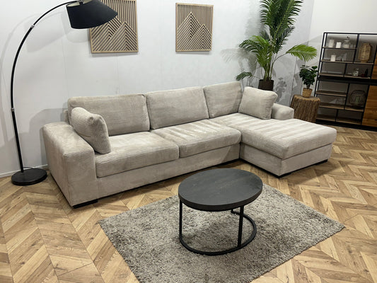 Licht Grijze Ribstof Hoekbank ~ Losse Kussens Met Afneembare Hoezen