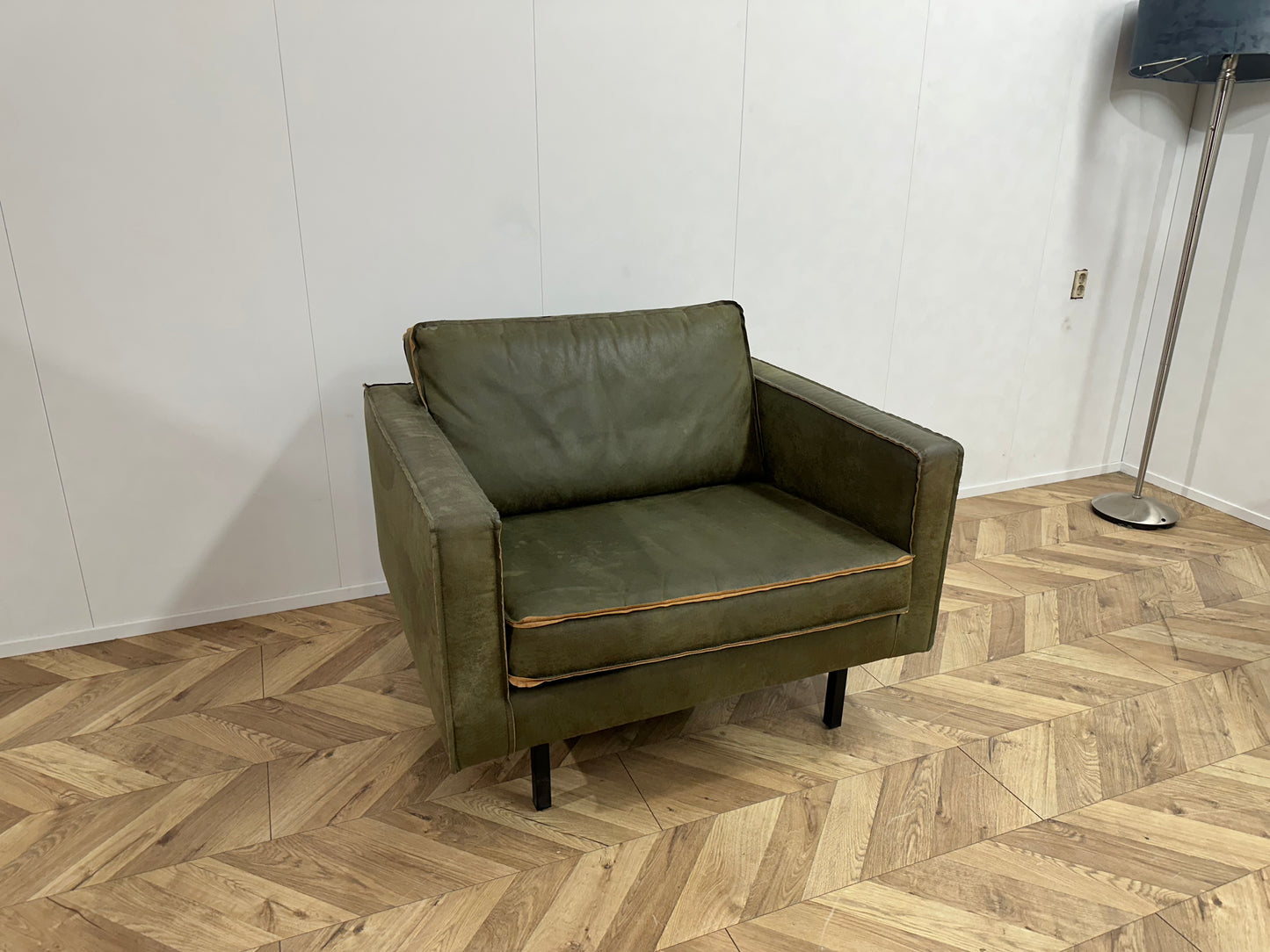 Be Pure Cognac Bruine 3-Zits Bank Inc. Groene Fauteuil - Losse Kussens