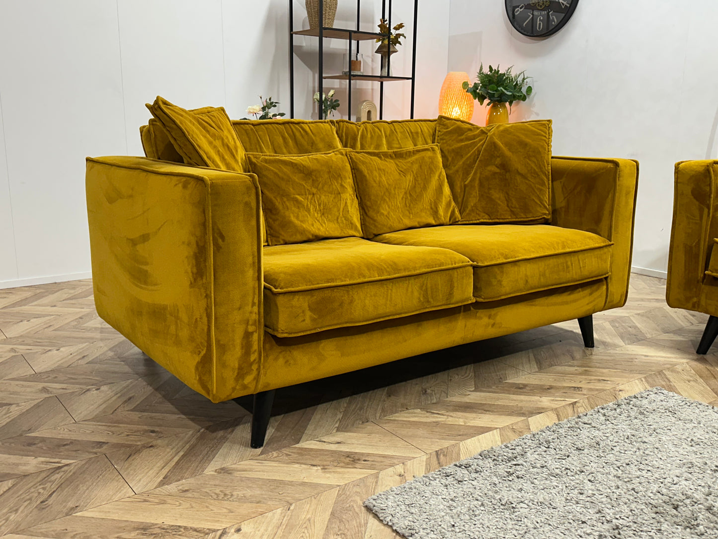 Gele Velvet Banken Set ~ Losse Kussens Met Afneembare Hoezen