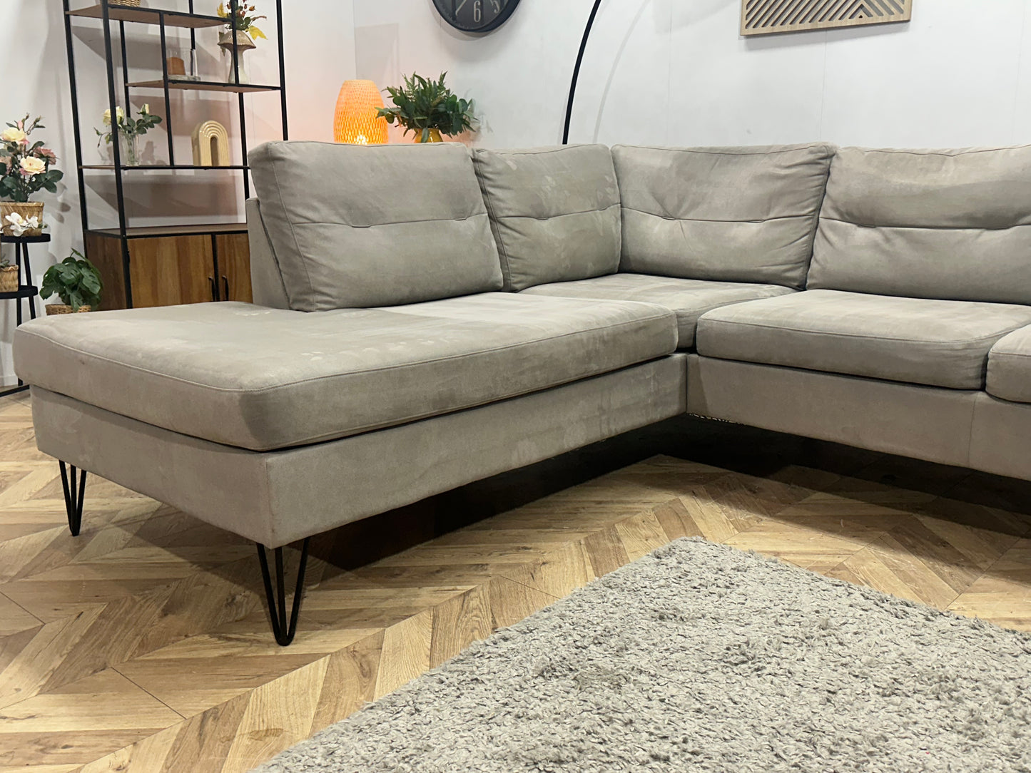 Xooon Beige/Grijze Suede Stoffen Hoekbank ~ Inruilvoordeel