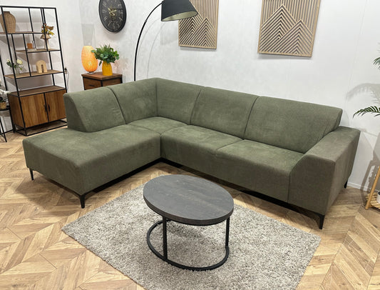Groene Suède Stoffen Hoekbank ~ Vaste Kussens