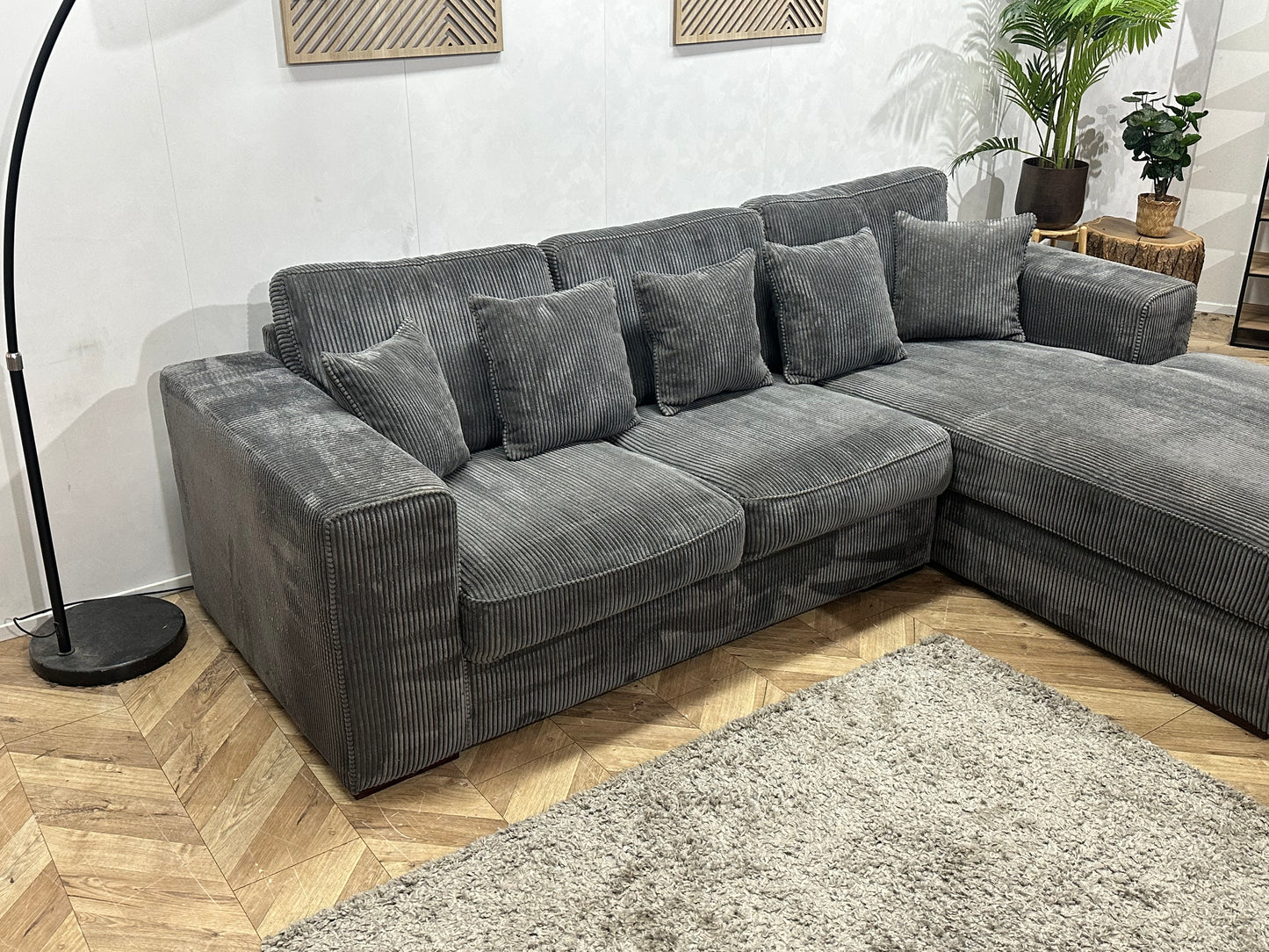 Antraciet Ribstof Hoekbank ~ Losse Kussens Met Afneembare Hoezen