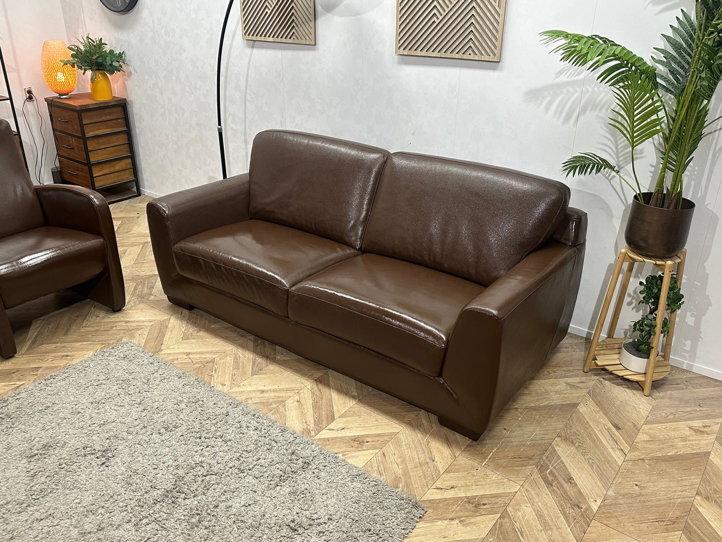 Bruine Echt Lederen 2.5-Zits Bank Inc Fauteuils ~ Geïmpregneerd