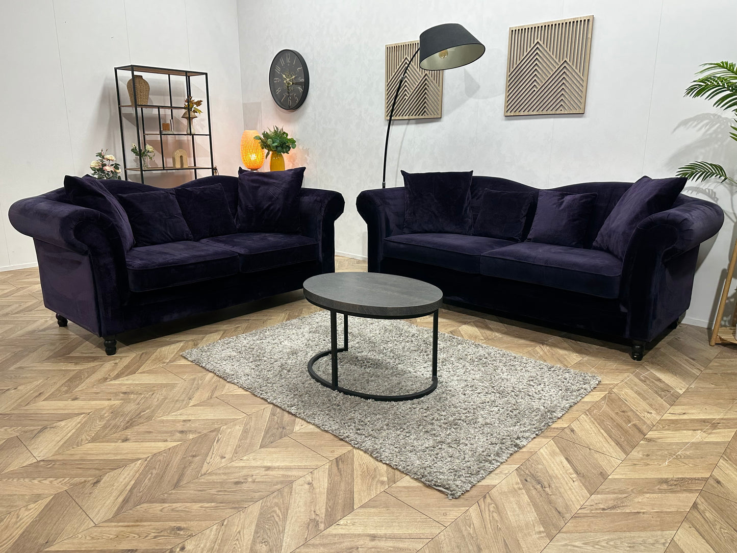 Paarse Velvet Banken Set ~ Losse Kussens Met Afneembare Hoezen