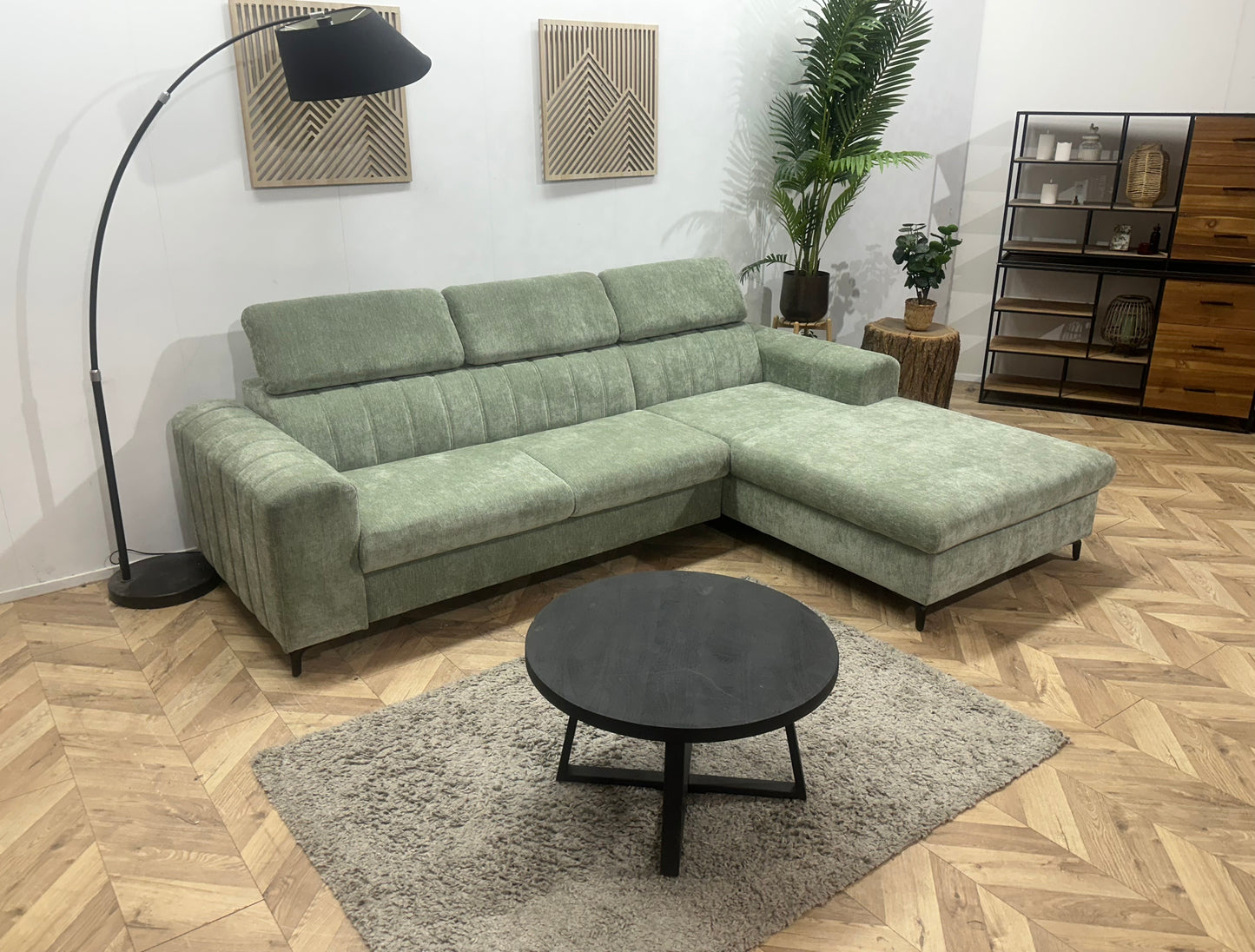 !Showroommodel! Groene Cremona Hoekbank ~ Verstelbare Hoofdsteunen