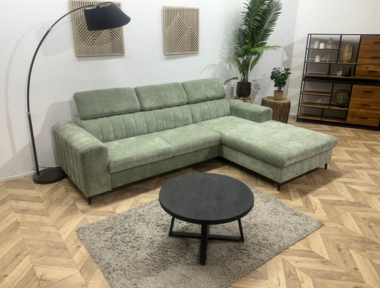 !Showroommodel! Groene Cremona Hoekbank ~ Verstelbare Hoofdsteunen