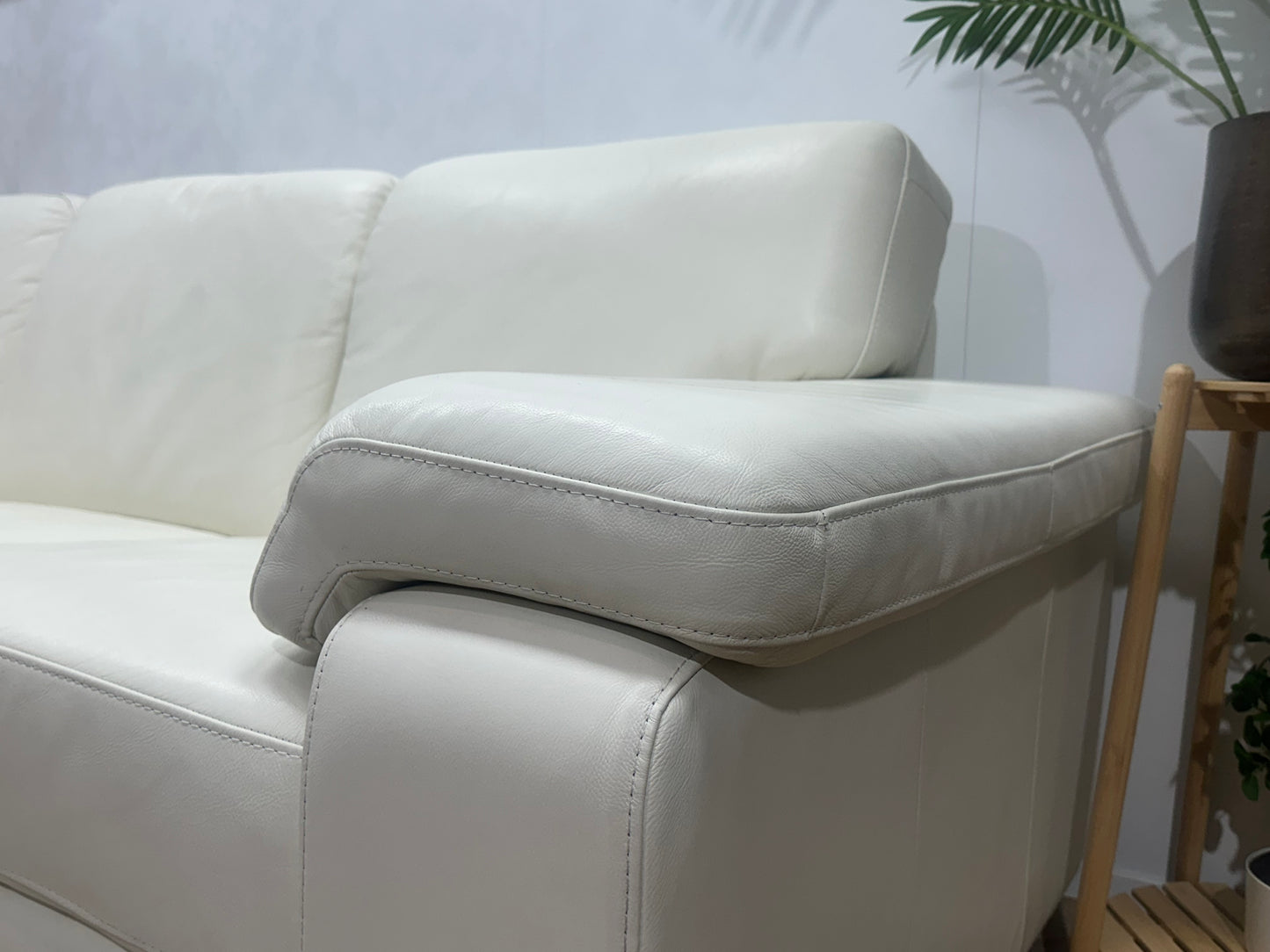 Witte Echt Lederen 3-Zits Bank ~ Vaste Kussens