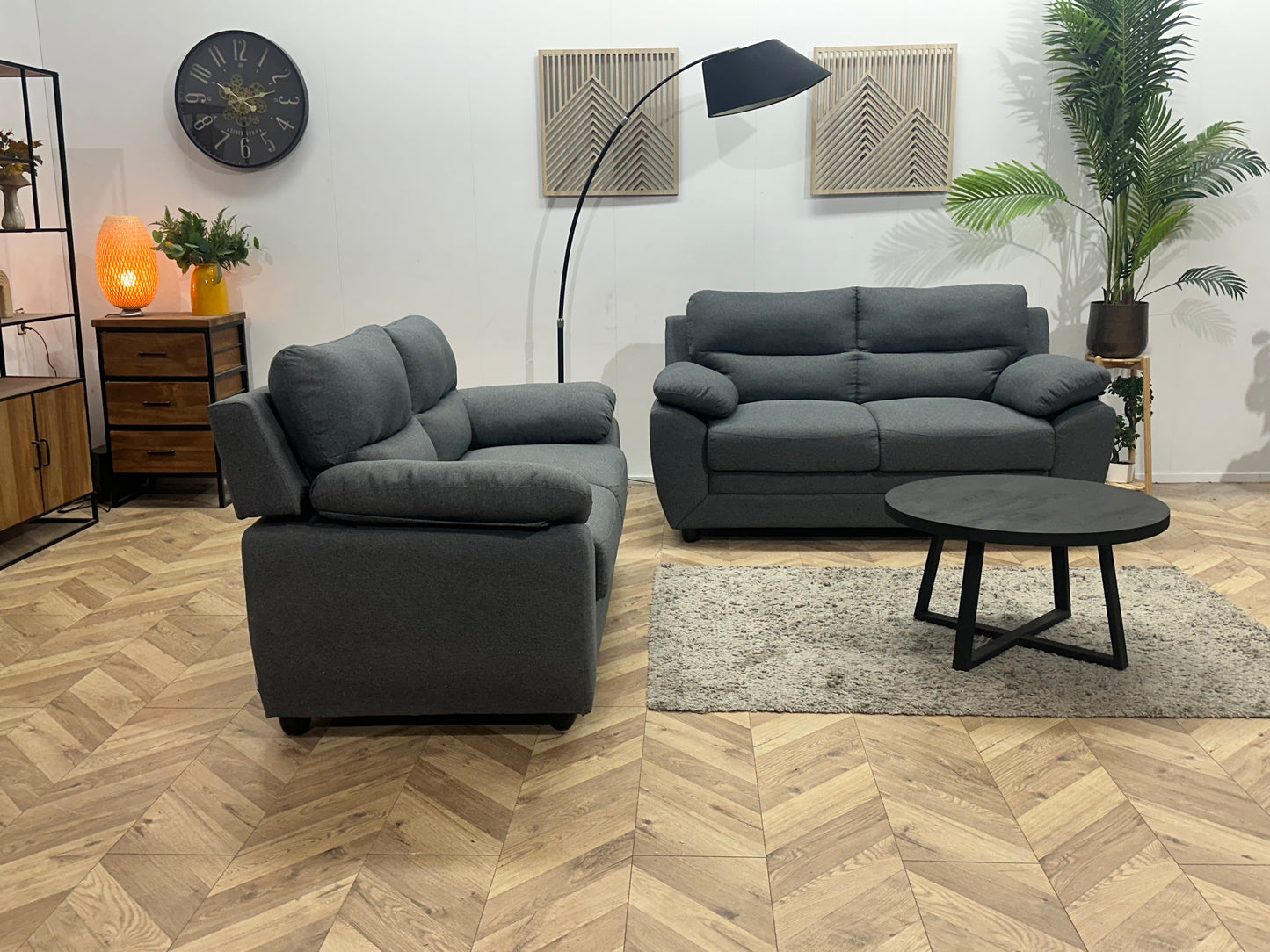 Vente-Unique Grijze Suède Stoffen Banken Set ~ Vaste Kussens