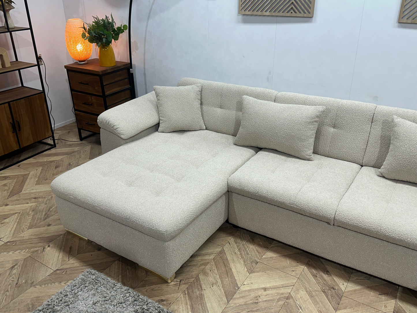 !Showroommodel! Witte/Crème Bouclé Stoffen Hoekbank