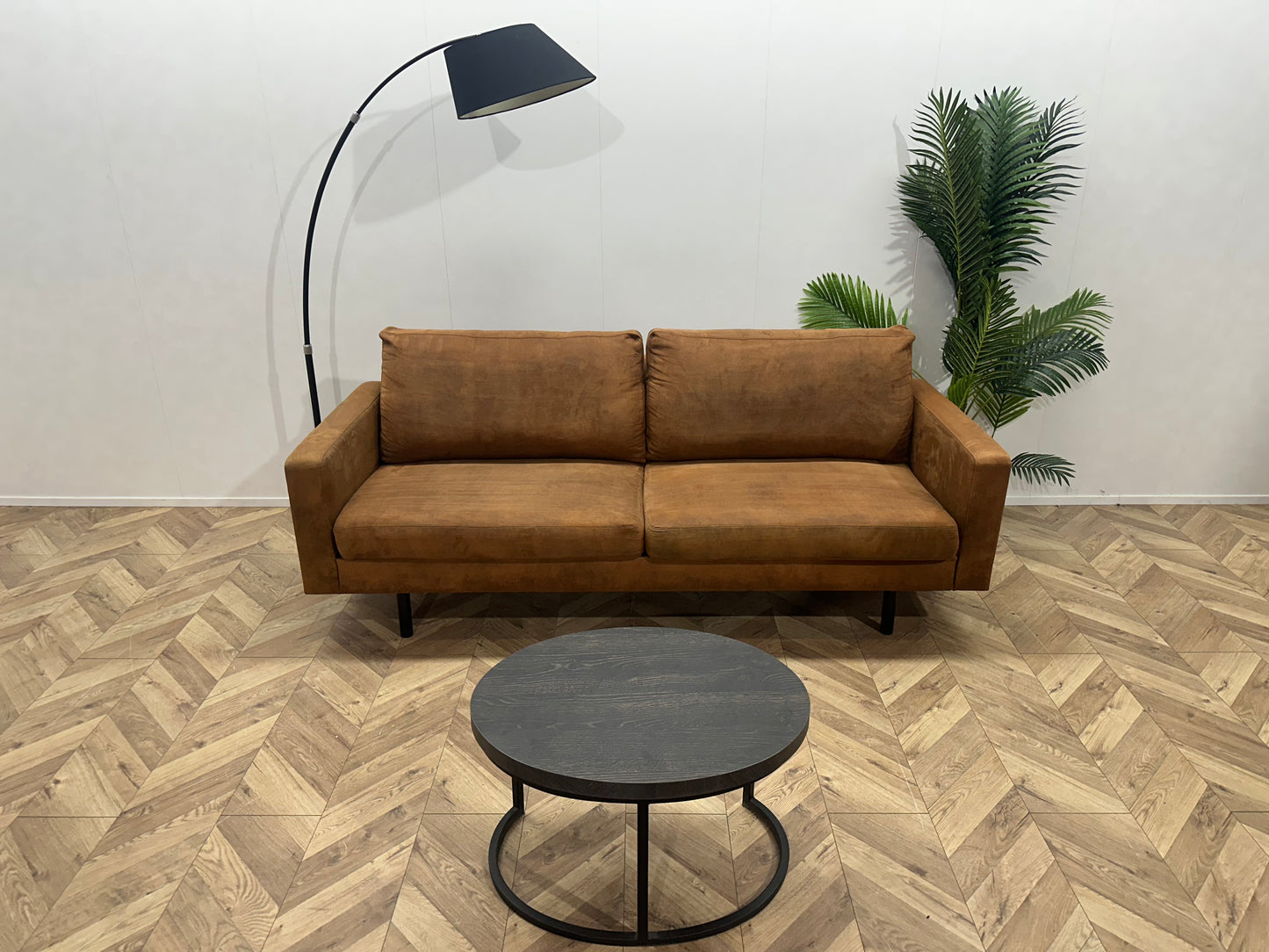 Cognac Bruine Suède Lederen 2.5-Zits Bank ~ Losse Kussens Met Afneembare Hoezen