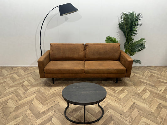 Cognac Bruine Suède Lederen 2.5-Zits Bank ~ Losse Kussens Met Afneembare Hoezen