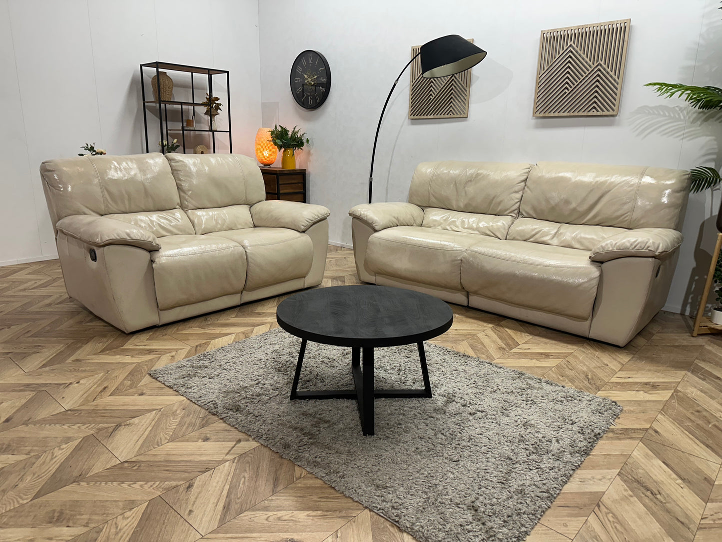 Crème Echt Lederen Banken Set ~ Geïmpregneerd ~ Relaxfunctie