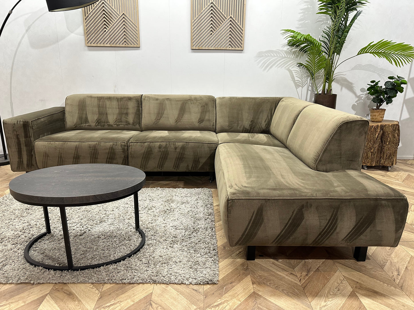 Groene Velvet Hoekbank ~ Vaste Kussens