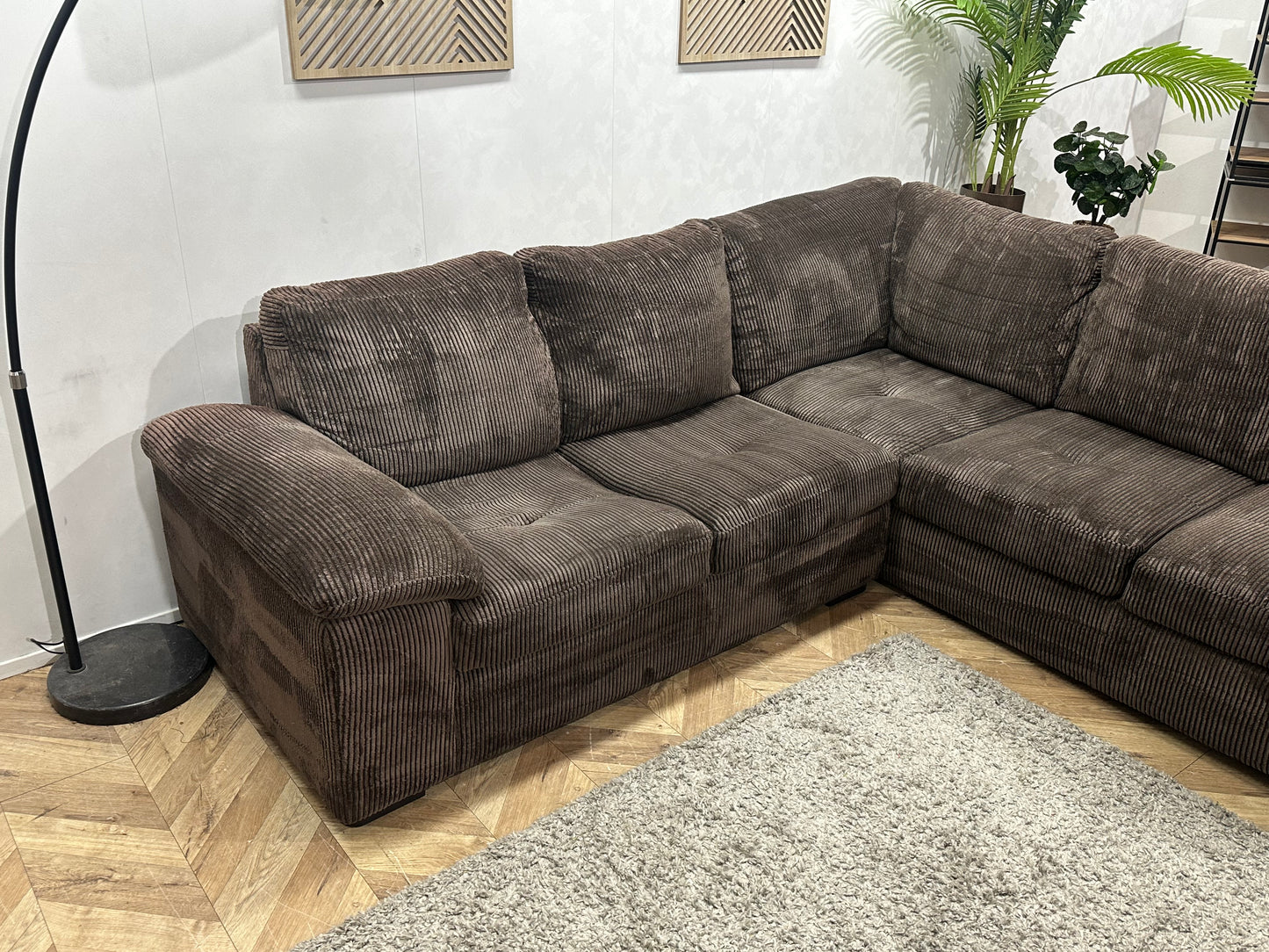 Bruine Ribstof Hoekbank Inc Hocker ~ Vaste Kussens