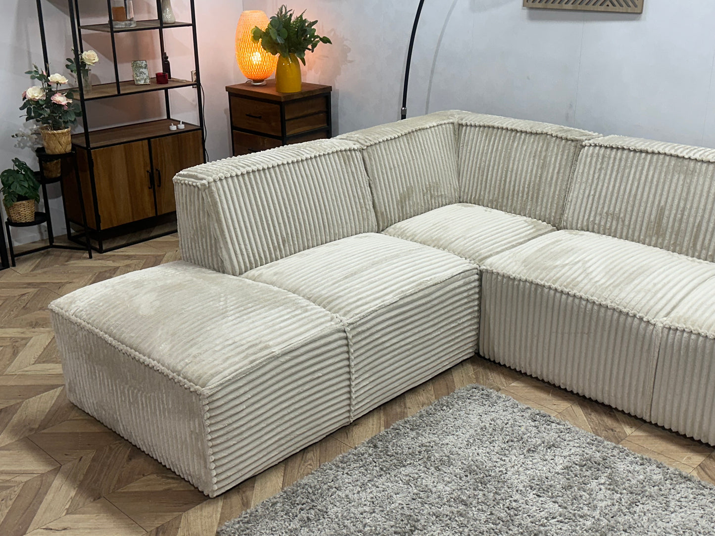 !Showroommodel! Crème Ribstof Hoekbank