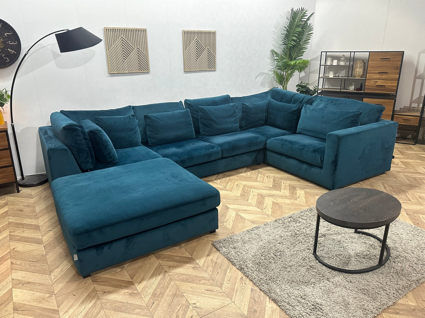 Goossens Blauwe Velvet U Bank ~ Losse Kussens Met Afneembare Hoezen