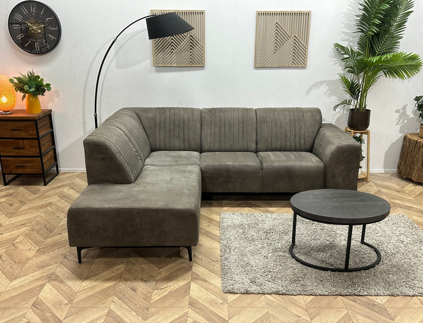 Antraciet Suède Stoffen Hoekbank ~ Vaste Kussens