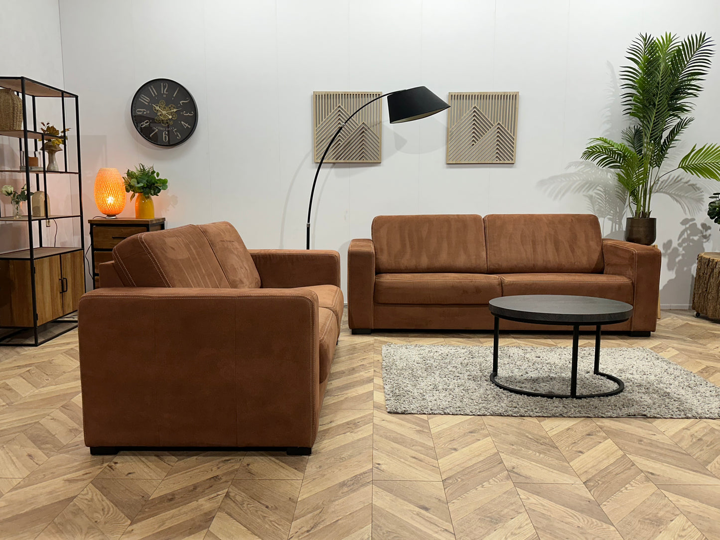 Cognac Bruine Suède Stoffen Banken Set ~ Vaste Kussens