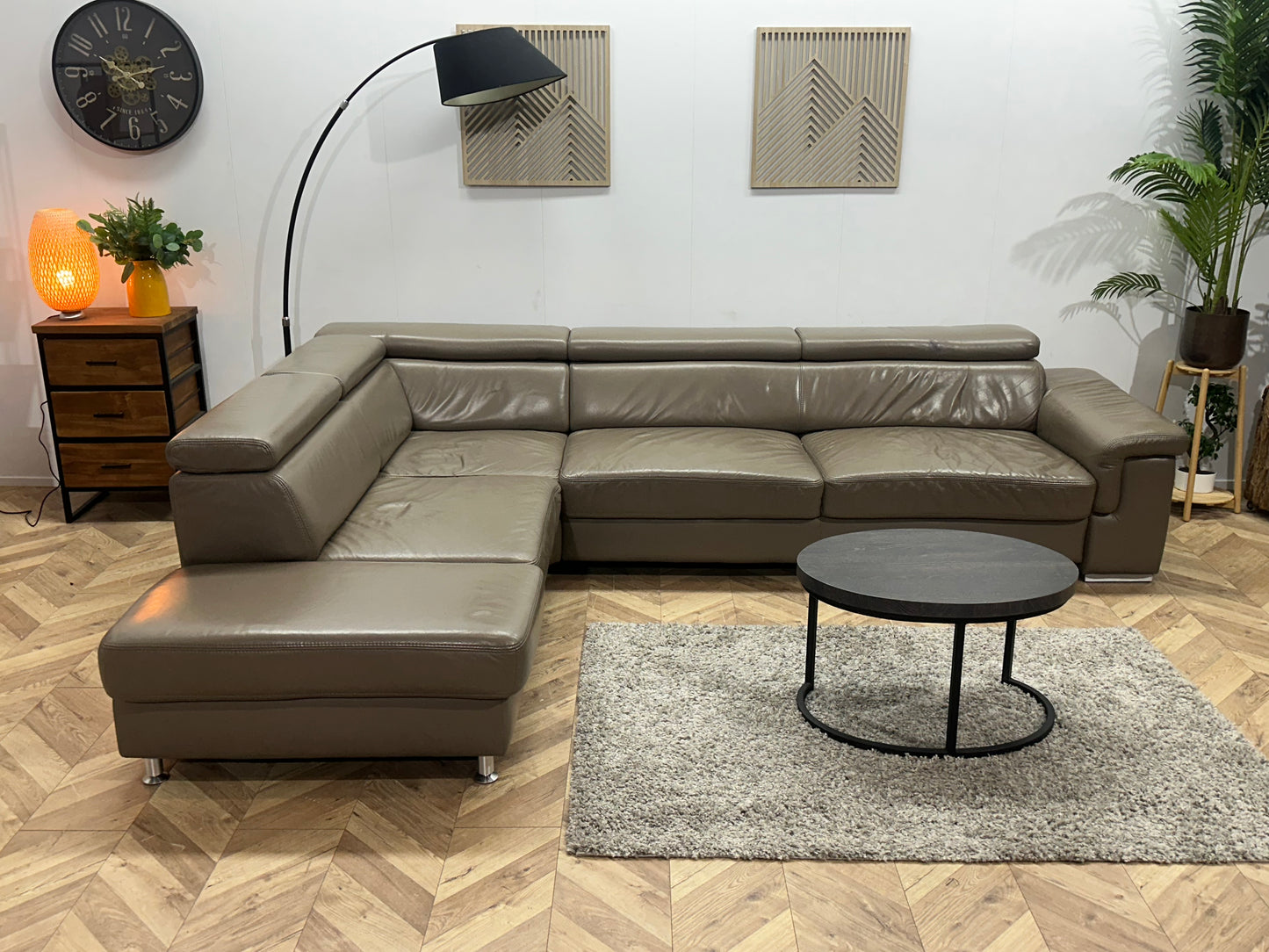 Licht Bruine Echt Lederen Hoekbank ~ Verstelbare Hoofdsteunen