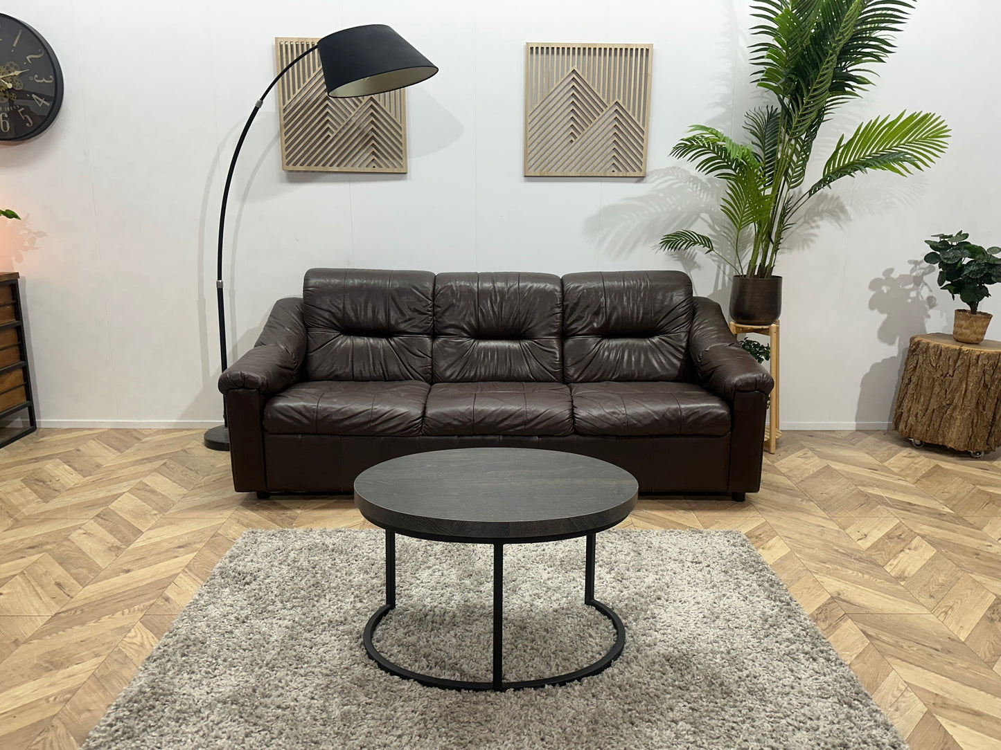 Bruine Echt Lederen 3-Zits Bank ~ Vaste Kussens