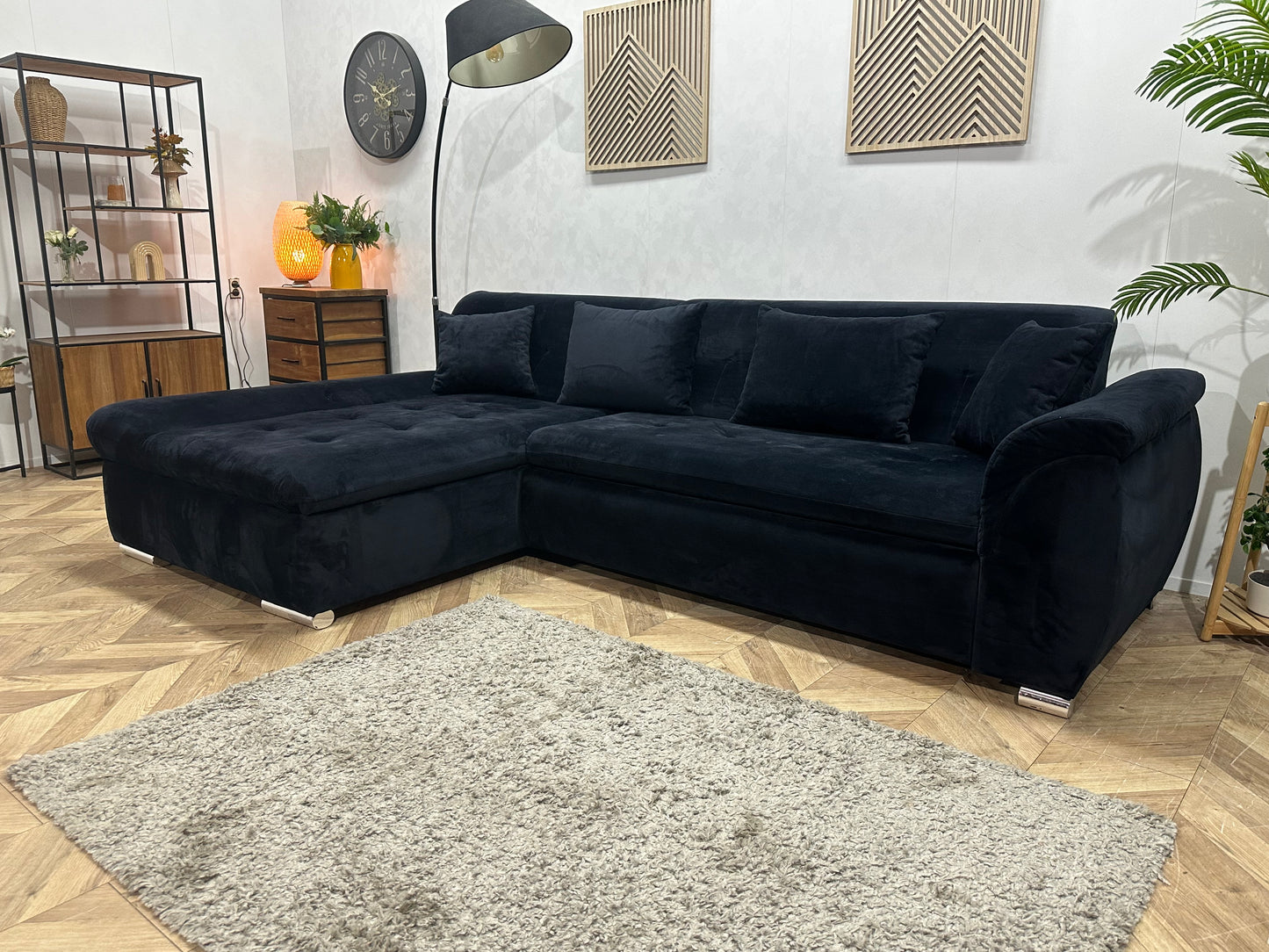 !Showroommodel! Zwarte Velvet Hoekbank ~ Slaapfunctie