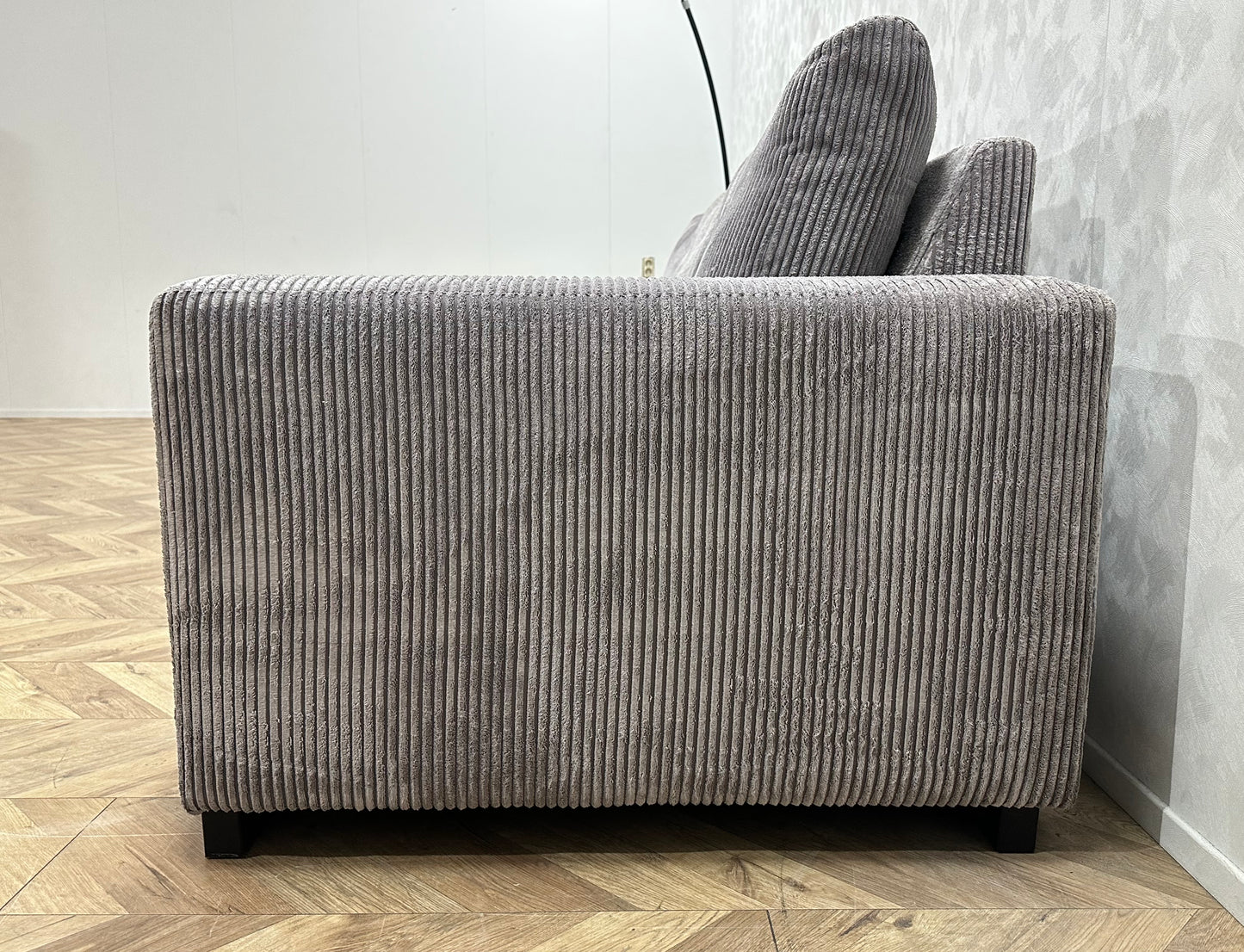 Licht Grijze Ribstof Hoekbank ~ Losse Kussens Met Afneembare Hoezen