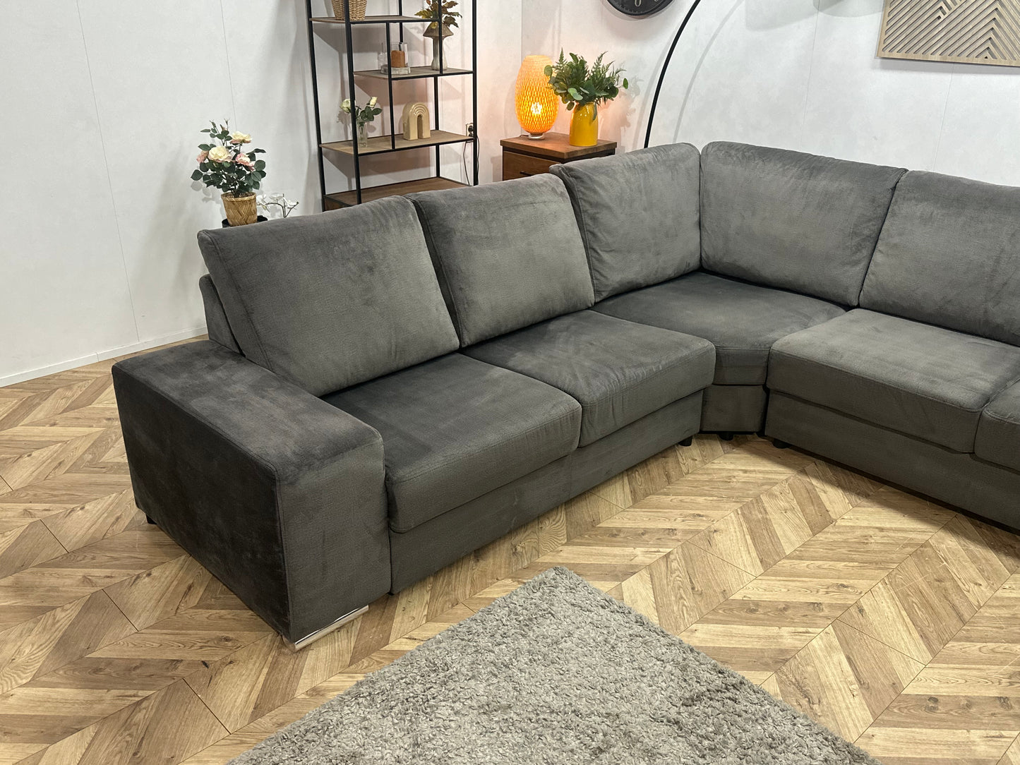 Antraciet Velvet U Bank ~ Losse Rugkussens Met Afneembare Hoezen