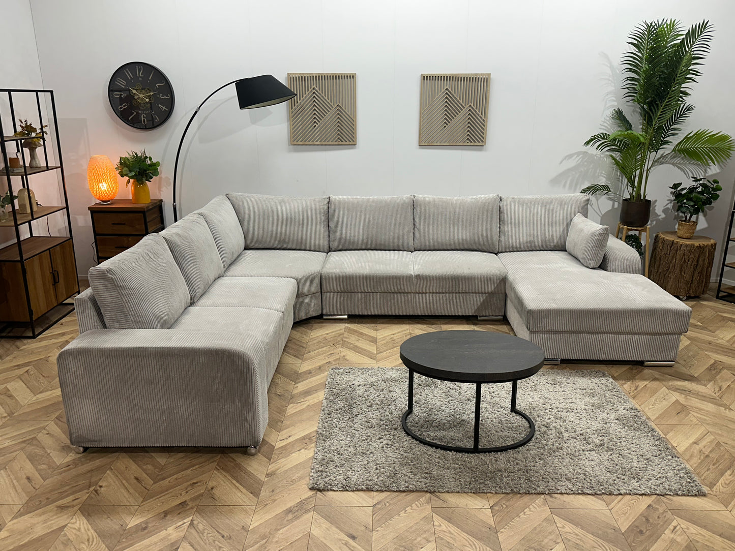 !Showroommodel! Licht Grijze Ribstof U Bank