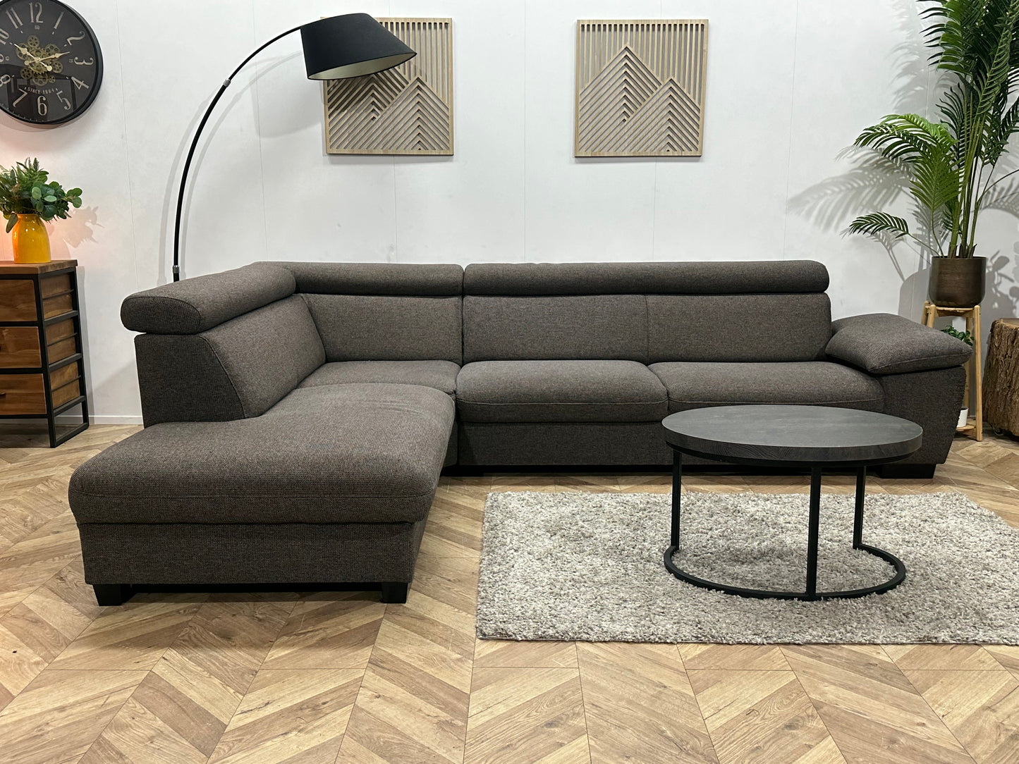 Bruine/Grijze Hoekbank ~ Verstelbare Arm/Hoofdsteunen