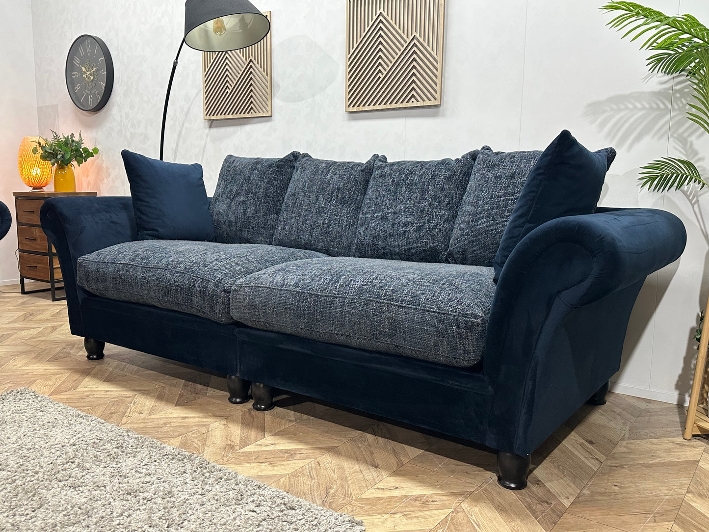 Blauwe Velvet/Stoffen Banken Set ~ Losse Kussens Met Afneembare Hoezen