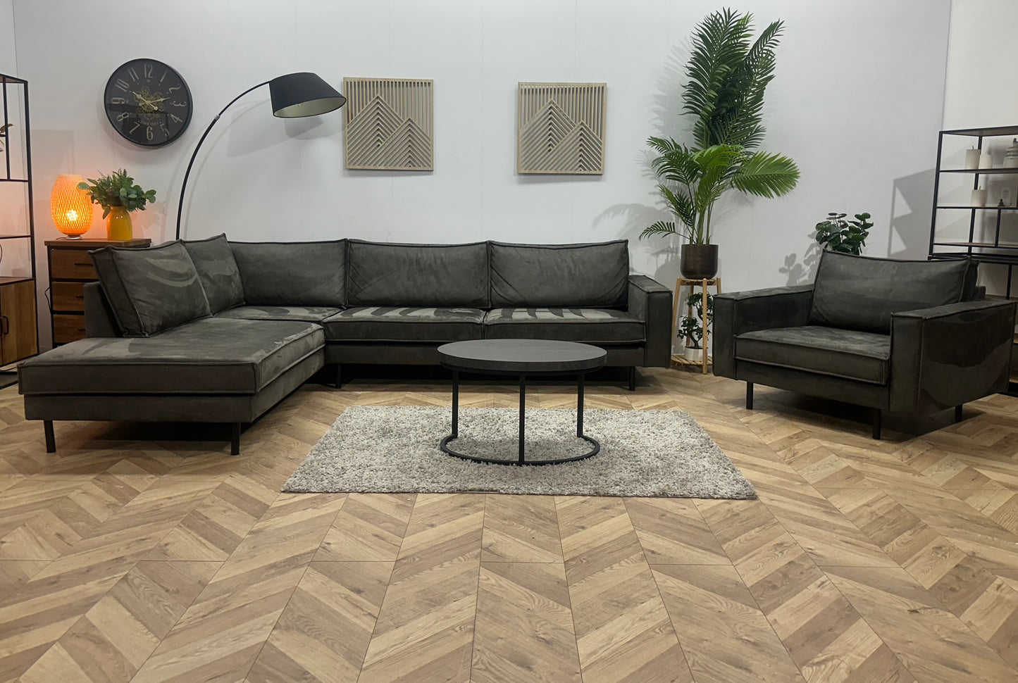 Antraciet Suède Stoffen Hoekbank Inc Fauteuil ~ Losse Kussens Met Afneembare Hoezen