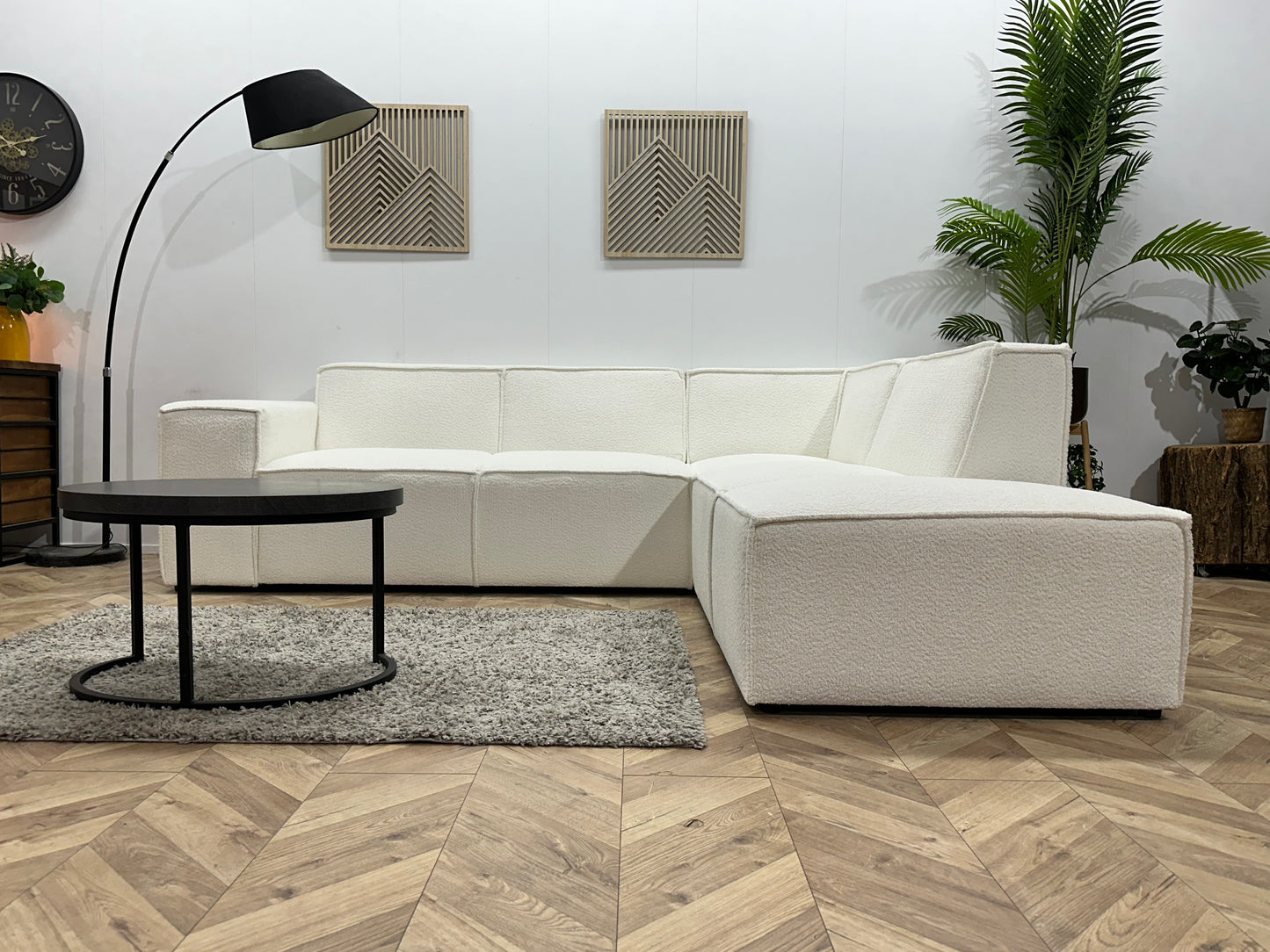 !Showroommodel! Witte Ribstof Hoekbank ~ Vaste kussens