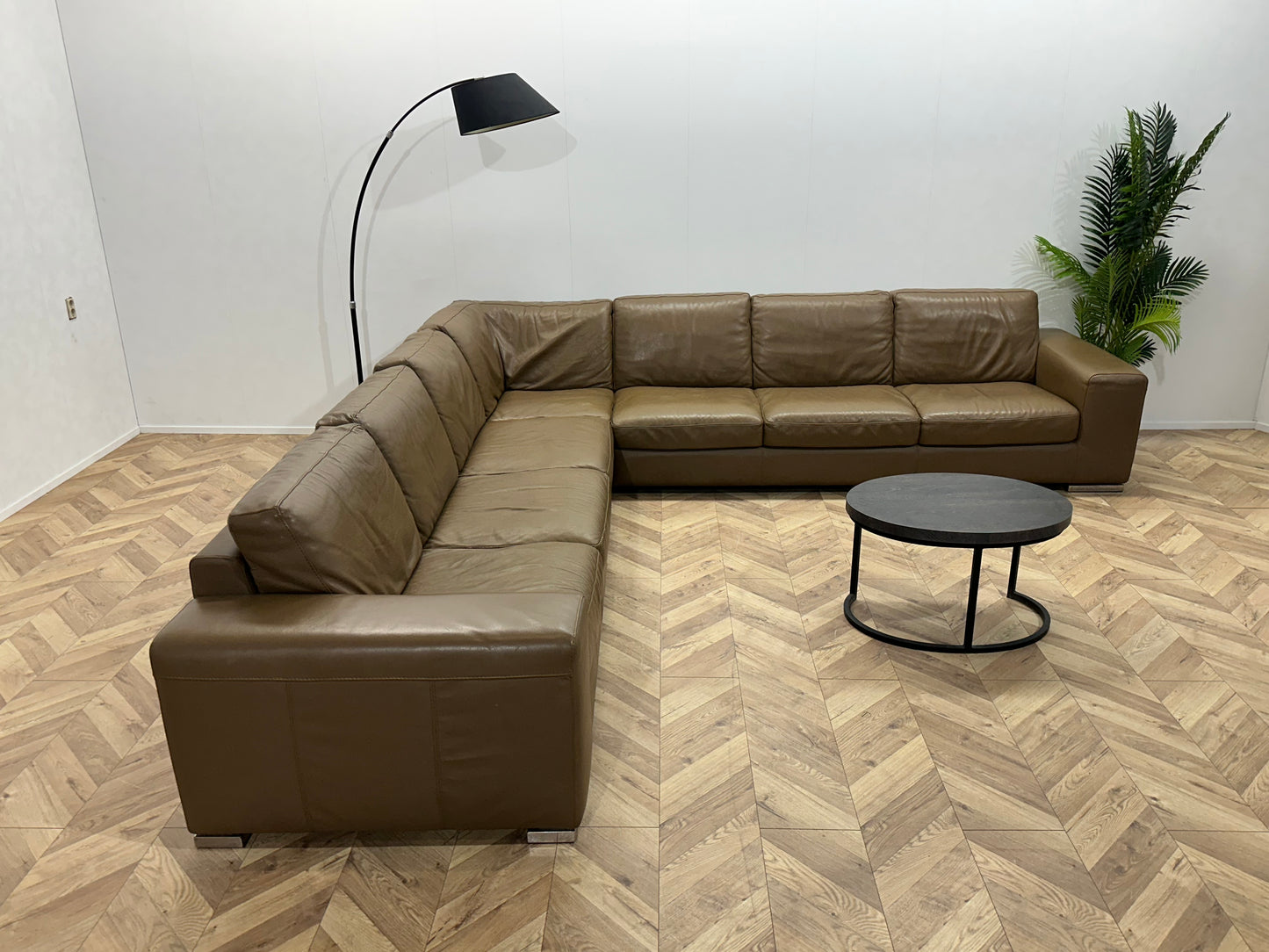 Bruin Echt Lederen Ruime Hoekbank ~ Vaste Kussens