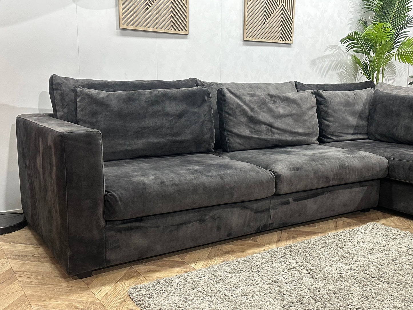Antraciet Velvet Hoekbank ~ Losse Kussens Met Afneembare Hoezen