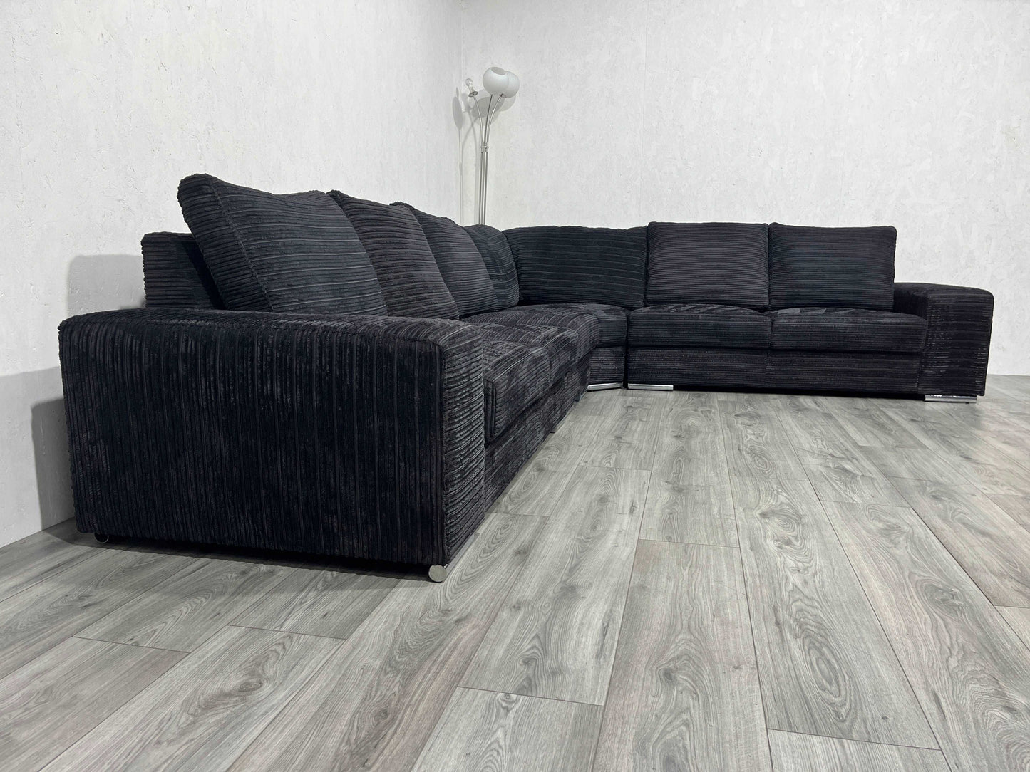 Zwarte Ribstof Grote Hoekbank ~ Hoek Beide Kanten Mogelijk