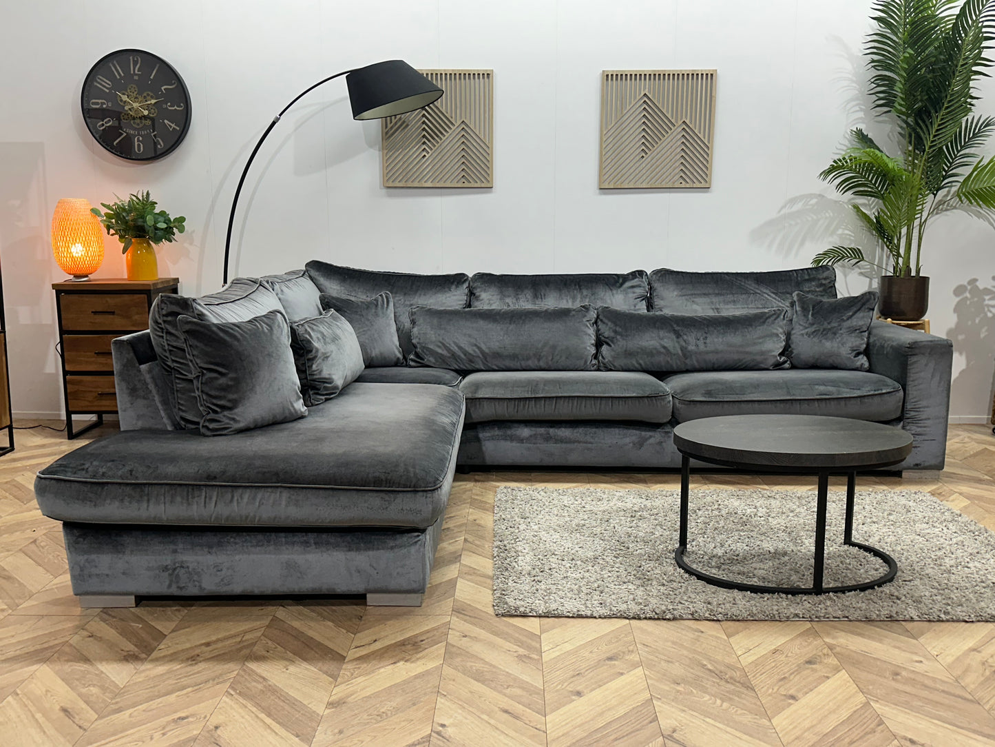 Antraciet Velvet Hoekbank ~ Losse Kussens Met Afneembare Hoezen