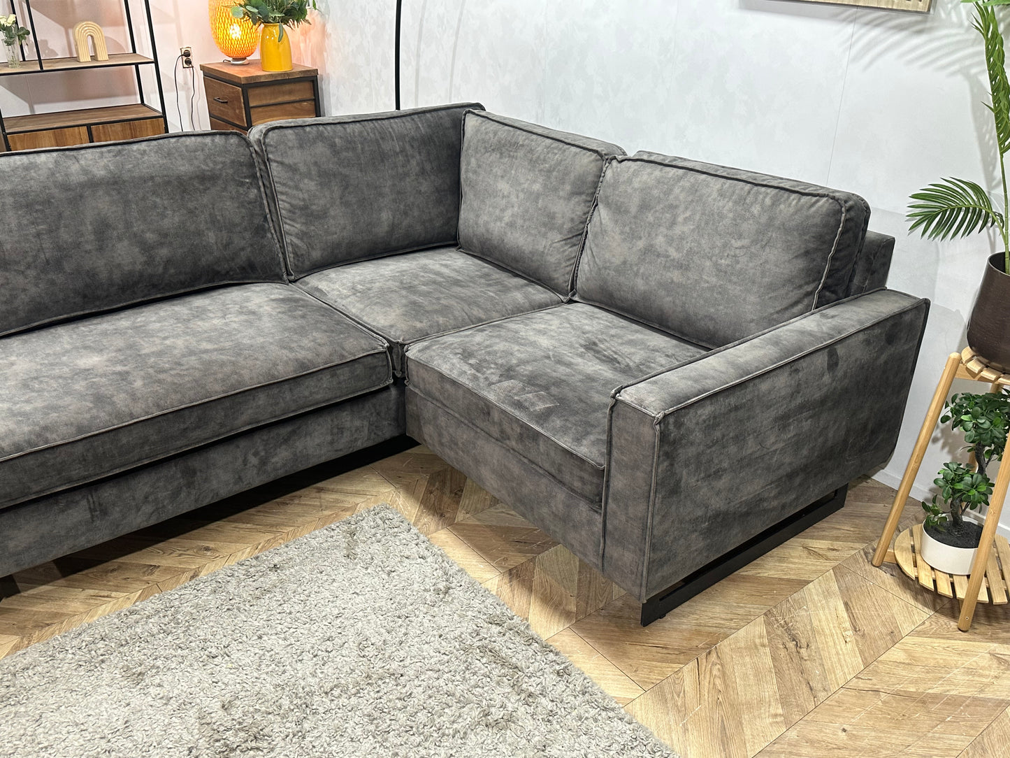 Antraciet Velvet Hoekbank ~ Losse Kussens Met Afneembare Hoezen