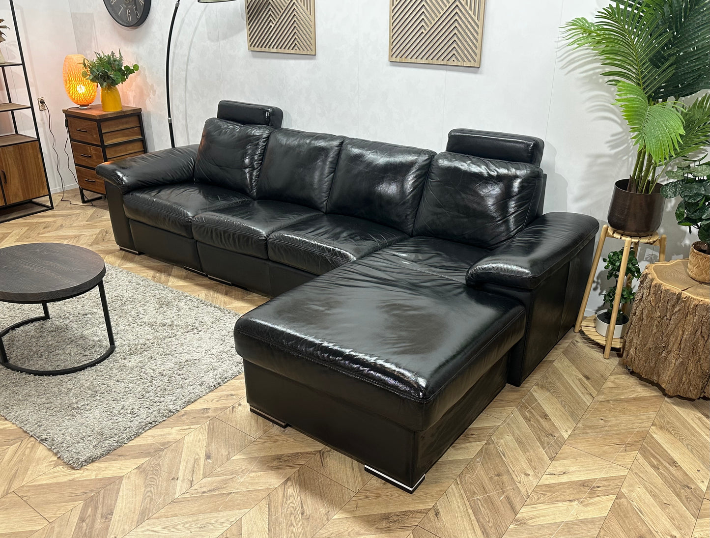 Zwarte Echt Lederen Hoekbank ~ Geïmpregneerd