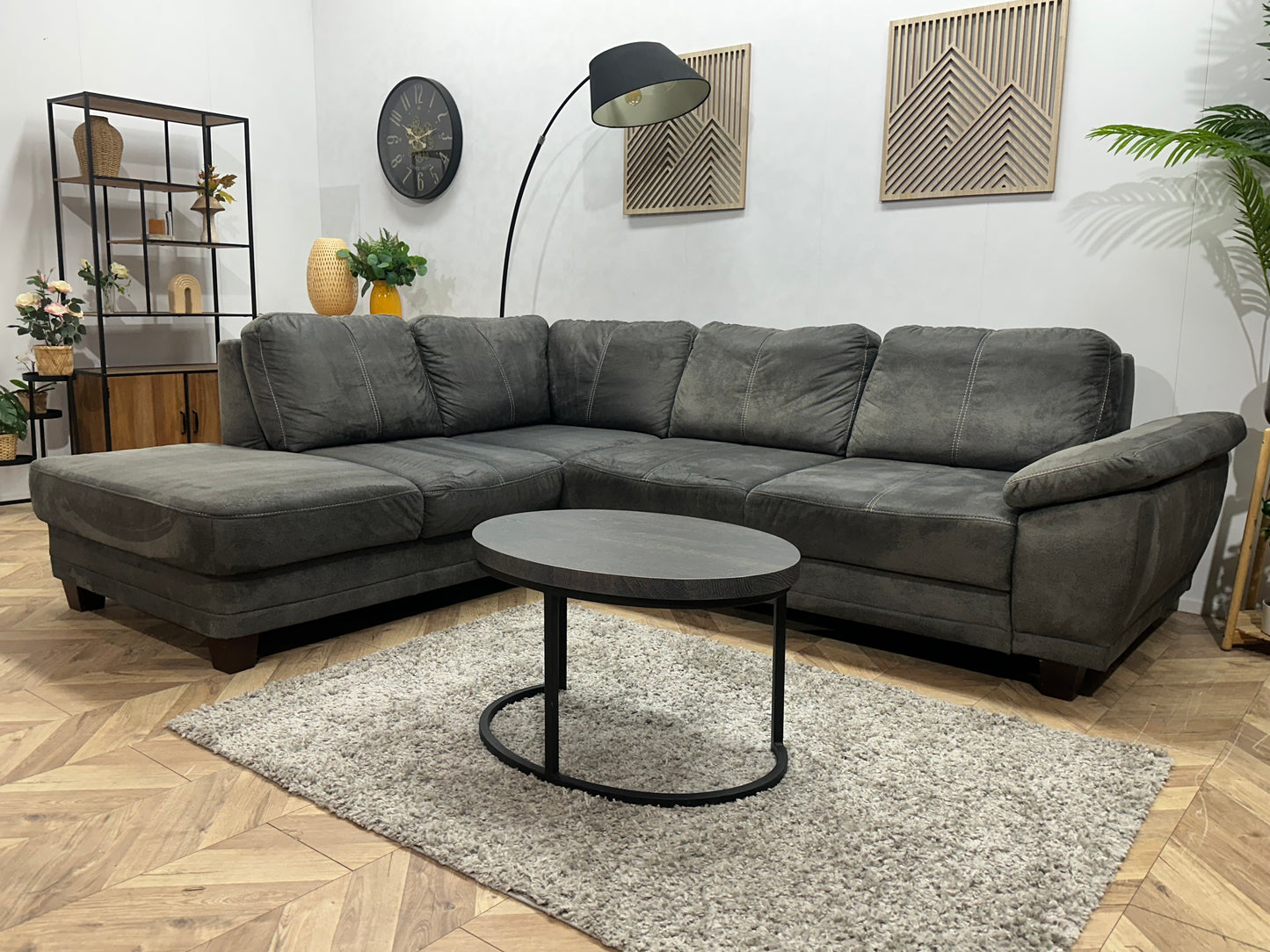 Antraciet Suède Stoffen Hoekbank ~ Verstelbare Armsteun