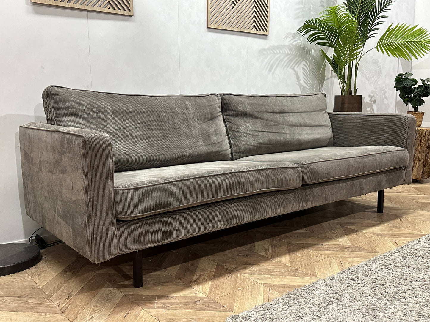 Be Pure Grijze Ribstof 2.5-Zits Bank ~ Losse Kussens Met Afneembare Hoezen