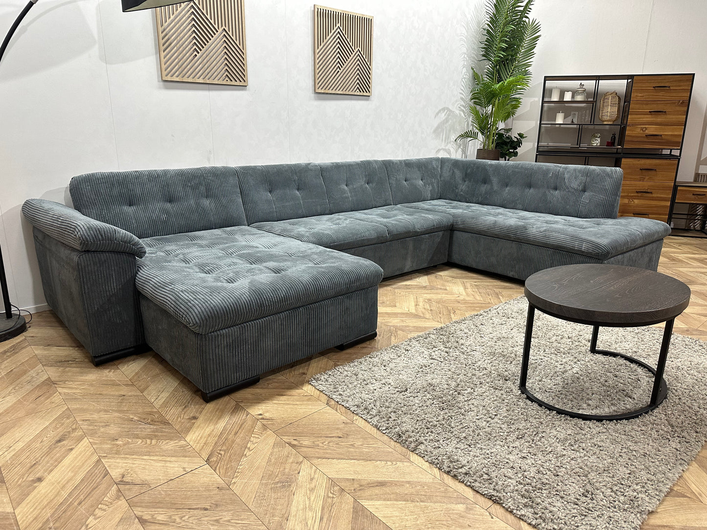 !Showroommodel! Blauwe Ribstof U Bank ~ Vaste Kussens