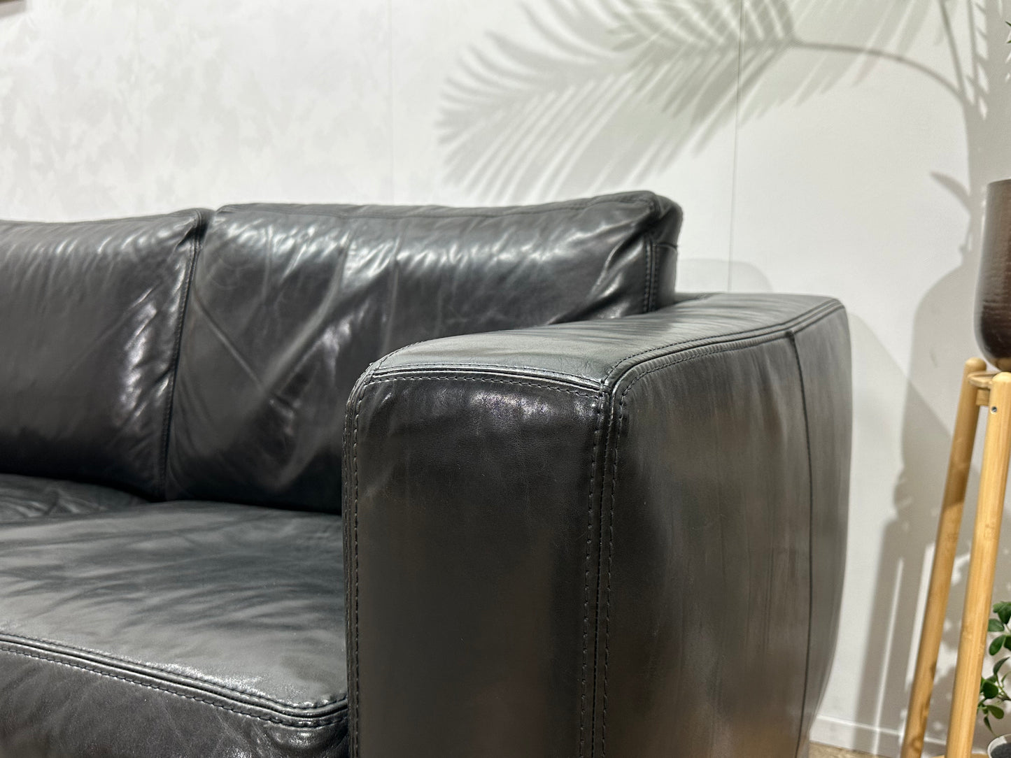 Machalke Zwarte Echt Lederen 3-Zits Bank ~ Nieuwstaat