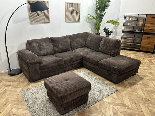 Bruine Ribstof Hoekbank Inc Hocker ~ Vaste Kussens