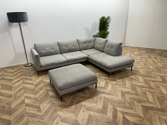 Licht Grijze Hoekbank Inc. Hocker ~ Losse Kussens Met Afneembare Hoezen