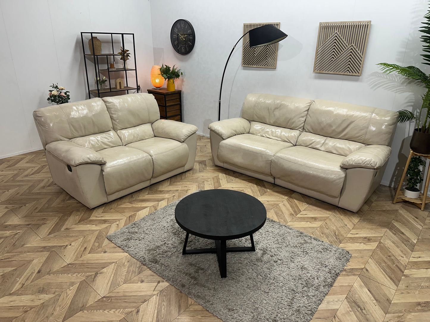 Crème Echt Lederen Banken Set ~ Geïmpregneerd ~ Relaxfunctie