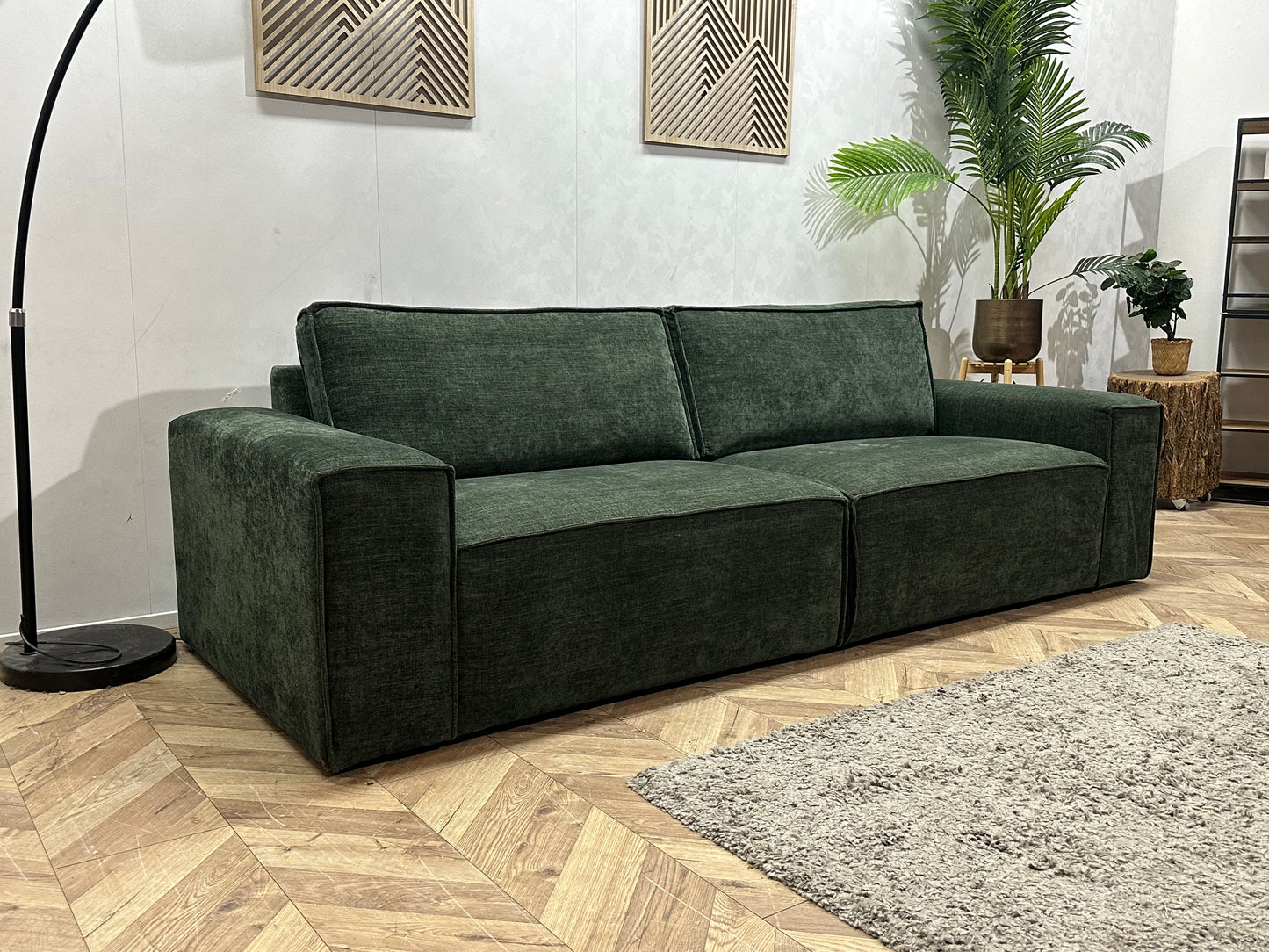 Groene Velvet 2.5-Zits Bank ~ Losse Rugkussens Met Afneembare Hoezen