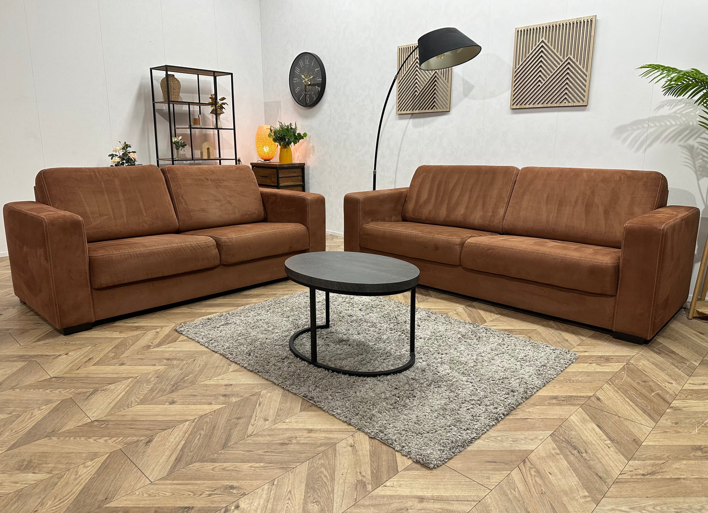 Cognac Bruine Suède Stoffen Banken Set ~ Vaste Kussens